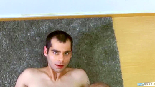 Big-Eyed Brunette Twink Gets Facialized byDirtyScout