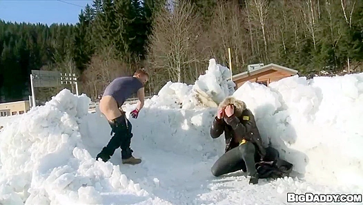 Snowy Ski Resort Anal - Two Hunks Get Wild Outside