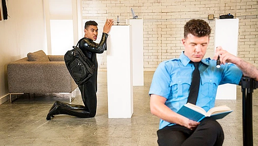 Cop JJ Knight Drills Catsuit Burglar Mateo's Tight Hole