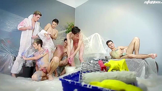 Connor Levi & Jesse Magowan - Big Dick Painters in a Wild Orgy - Gay XXX