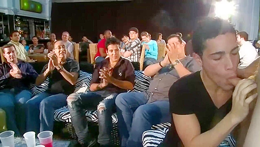 Saucy Stripper's Cock Gets Pleased by a Crowd - Blowjob Bonanza