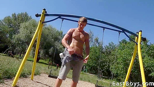 Sweaty Rick Palmer Flexes Outdoors for Eastboys