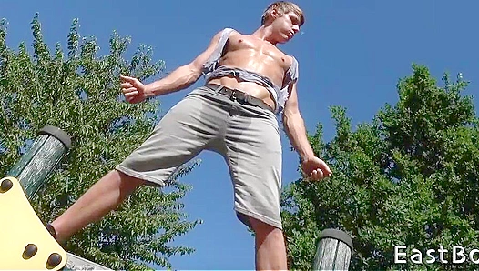 Sweaty Rick Palmer Flexes Outdoors for Eastboys