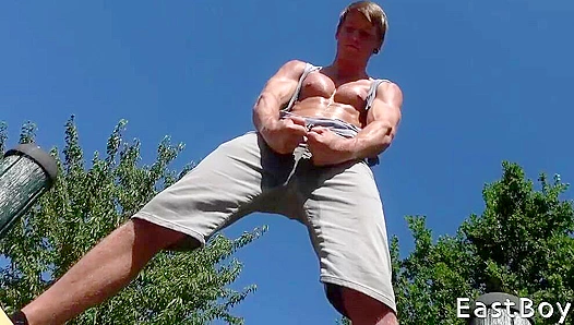Sweaty Rick Palmer Flexes Outdoors for Eastboys