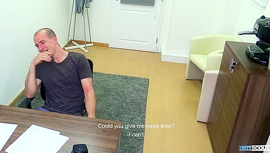 Bareback Newbie ~ Bald Stud Rides Cock in Raw Casting Session