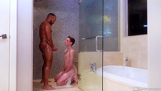Shower Seduction ~ Josh Canon submits to hungry Dillon Diaz's massive cock