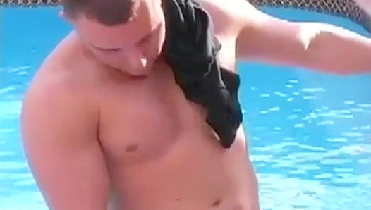 Poolside Dick Show ~ Anthony Strokes His Hot Cock for Circle Jerk Boys