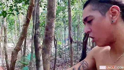 Alam Herrera Fucks Two Dudes Hard in the Woods - Latin Leche