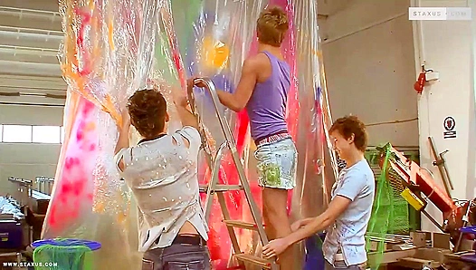 Hard Labor ~ David Satty, George Basten, and Johny Hunter Team Up at the Factory - Gay XXX