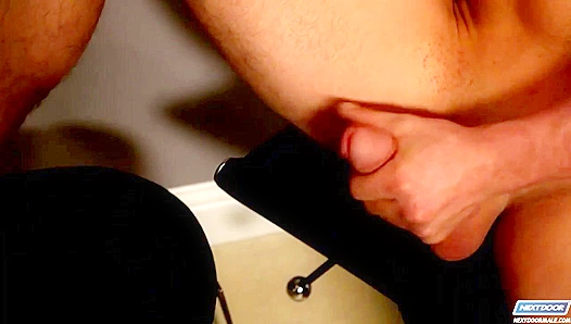 Geeky Derrick Dime Jacks Off Wildly for His Curious Neighbor