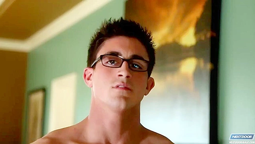 Geeky Derrick Dime Jacks Off Wildly for His Curious Neighbor