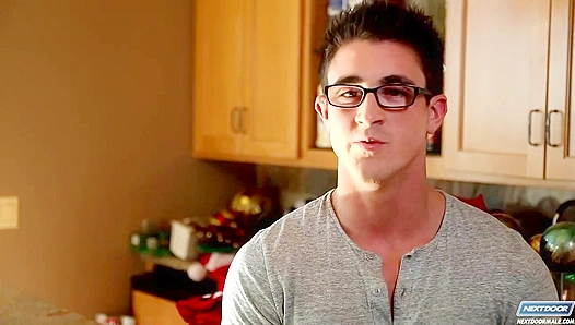 Geeky Derrick Dime Jacks Off Wildly for His Curious Neighbor