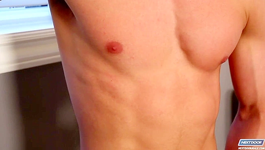 Geeky Derrick Dime Jacks Off Wildly for His Curious Neighbor