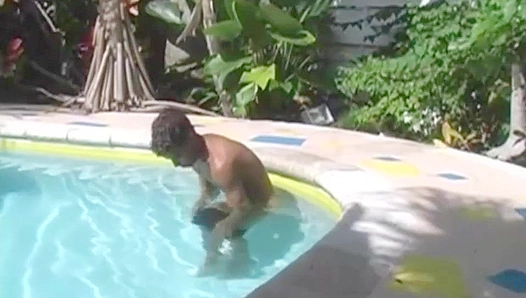 Aaron Armstrong Strokes His Mixed Cock Poolside at Boyz Party