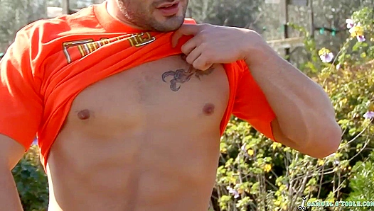 Horny Samuel O'Toole Toys with His Hard Cock On Set