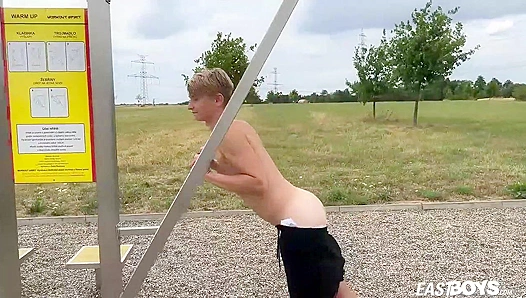 Eduardo Weeks Flexes His Muscles Outdoors for Eastboys