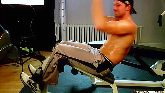 Flexing for His Eyes - Hot Brunette Stud at Home Workout Seduction