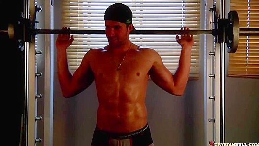 Flexing for His Eyes - Hot Brunette Stud at Home Workout Seduction