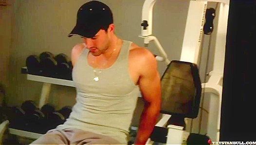 Flexing for His Eyes - Hot Brunette Stud at Home Workout Seduction