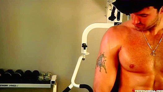 Flexing for His Eyes - Hot Brunette Stud at Home Workout Seduction