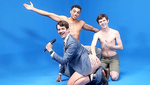 Three Horny Guys Get Fucked on a Gay Game Show - Icon Male