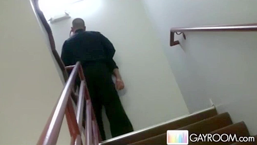 HotGay Duo Makes Out and Cums in Public Stairwell Handjob -  Gay XXX