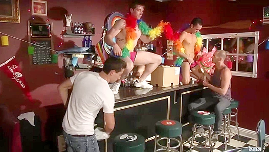 Bar Bottom Gets Fucked Wild in Insane Jizz Orgy