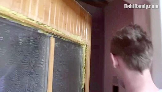 Skinny Debtor Tormented by Double-Sided Dildo Delights