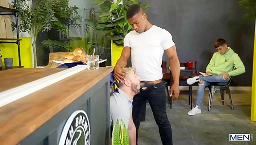 Interracial Coffee Shop Encounter - Adrian Hart Drills Michael Boston's Hole