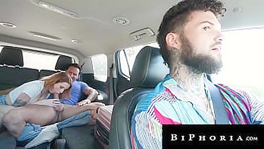 Bi Hunk Duo Spitroasts Sexy Hitchhiker - Biphoria