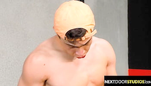 Gym Bro Gets Spit-Roasted by Muscular Studs - Next Door Buddies