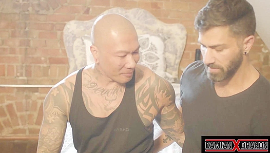 Inked Damian Dragon Rims Adam Ramzi’s Ass While Fucking Him Hard in Threesome Action