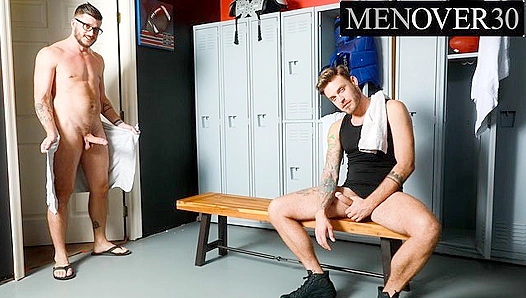Hunk Gets Blown While Jerking Off in the Lockers by Chad Hammer and Kyle Hart