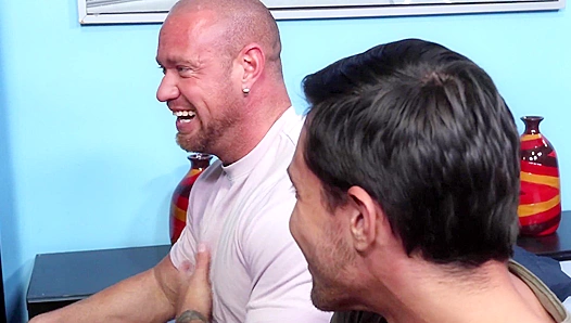 Twink Gets His Mouth Stuffed by Older Guy’s Massive Cock, Moaning Loudly