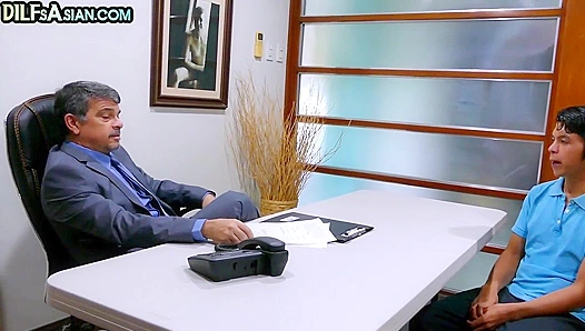 DILF Rips Nippon Skinny Bottom in Office, Bareback Action Explodes