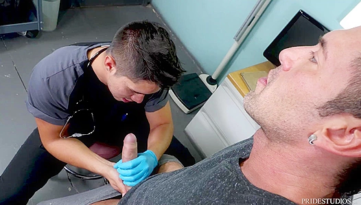 Latino Doctor Sucks His Patient's Cock Until He Blows Hard