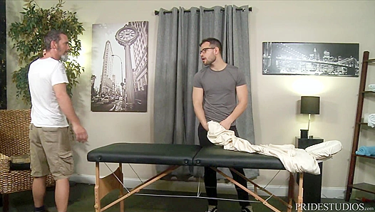 Massage Therapist Sucks Silver Daddy’s Dick Before Riding His Massive Cock Wildly