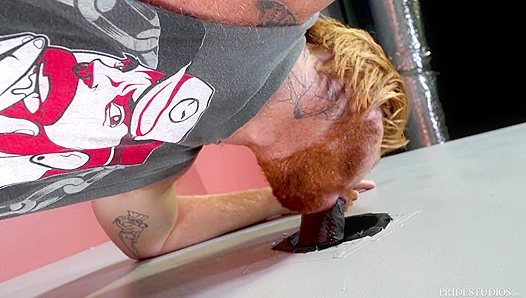 Glory Hole Action - Tattooed Redhead Gets Pounded by Extra Big BBC Dicks