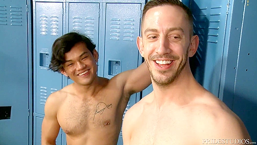 Threesome with Huge Dicks in the Gym Shower Gets Me So Fucking Hard