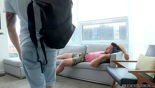 Napping Daddy Wakes Up to Young Hunk Fucking Sucking His Massive Cock