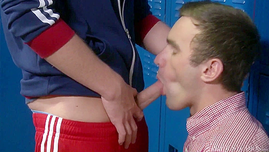 Cock Virgins Get Blown and Facialized in College Locker Room