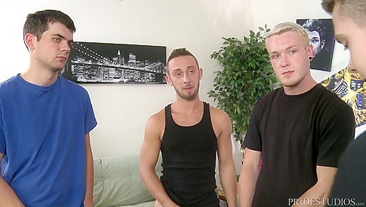 Cock Virgins Suck 3 Dicks Hard, Drooling and Moaning Wildly