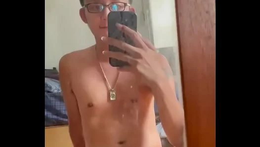 Skinny Asian Boy 18+ Wanks to Mirror in Sexy Solo Gay Scene