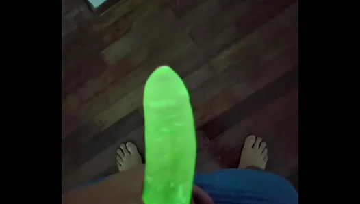 Neon Condom Glows Vibrantly in Dark During Solo Brazilian Amateur Session