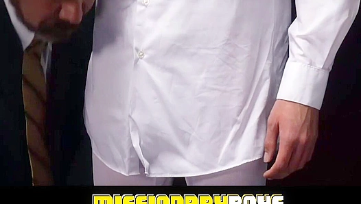 Blindfolded Elder Lund Gets Spit-Roasted by Missionary Boys