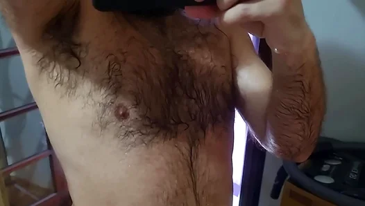 Sweaty Hairy Guy Shows Off His Body and Big Feet in Hot Masturbation Scene