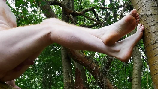 Naked Redhead Pisses and Cums Solo in Forest Feast