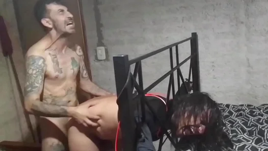 Gothic beauty possessed and ravaged by a deranged madman in intense session.