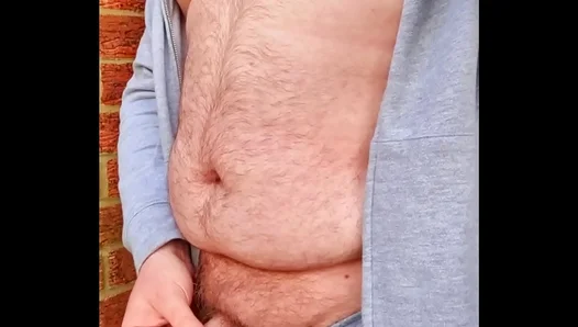 Chubby Man's Morning Piss Outdoors Gets Filmed