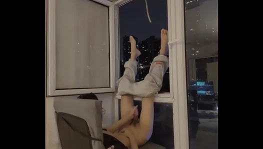 College Boy 18+ Shows Off Slim Body and Cutsie Cumshot by Window